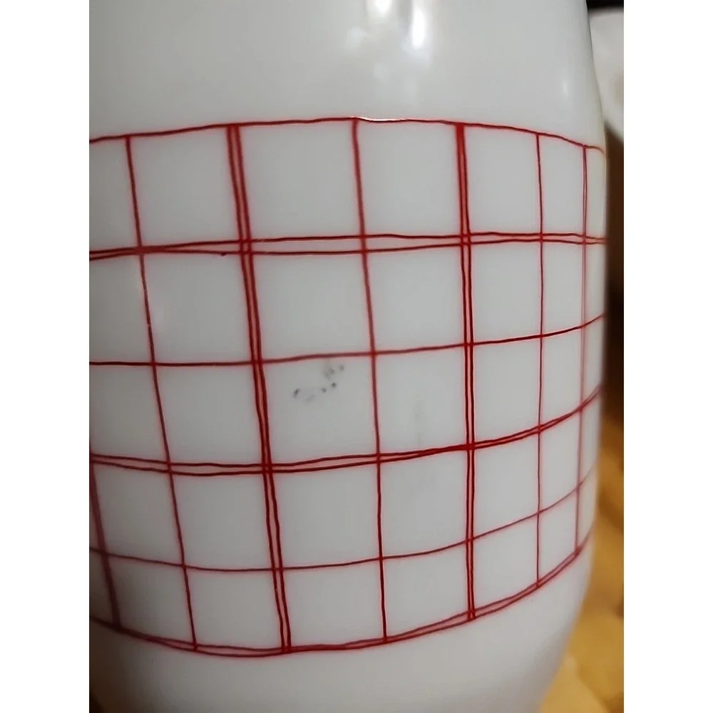 Vintage MCM Deco Wheaton Milk Glass Sugar Canister Red Grid 1.5L Red Lid